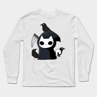 Grim reaper cat and crows Long Sleeve T-Shirt